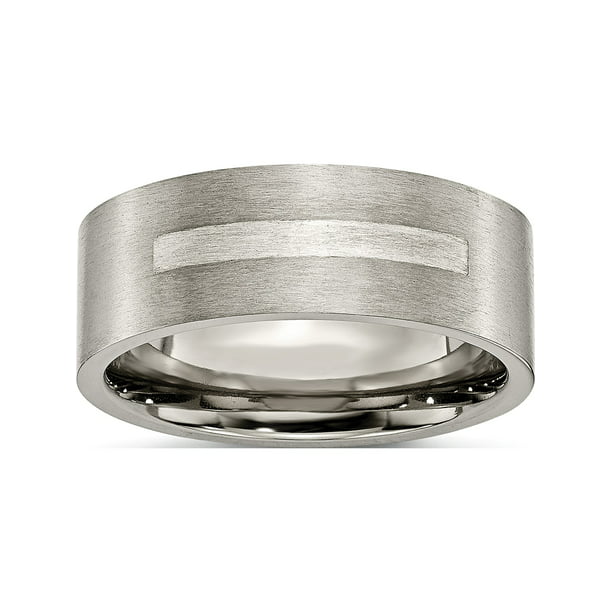 Best Quality Free Gift Box Titanium Sterling Silver Inlay 8mm Brushed Band 